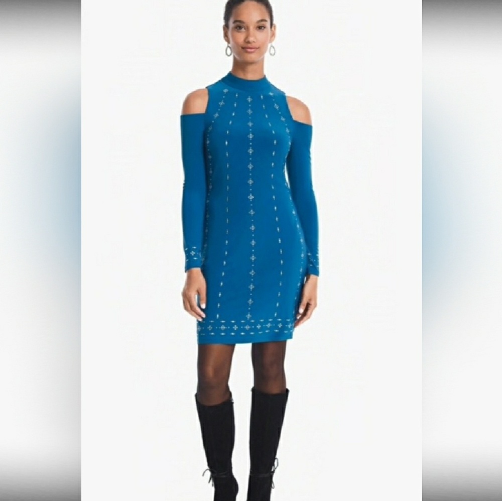 NWT - WHBM XS Cold Shoulder knit shift dress
